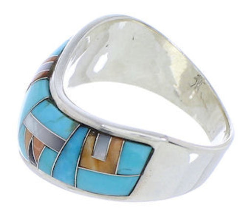 Sterling Silver Southwest Inlay Multicolor Ring Size 6-1/2 JX37812